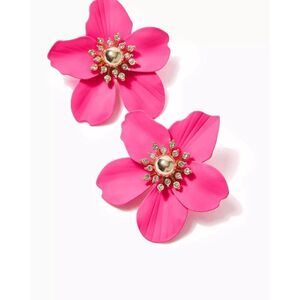 🌺 LILLY PULITZER Oversized Pink Orchid Flower Earrings NEW WITH GIFT BAG